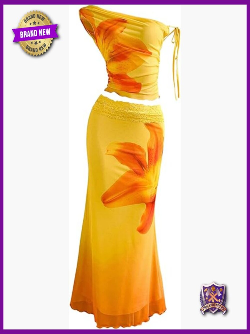 Floral One Shoulder Crop Top & Bodycon Maxi Skirt Set